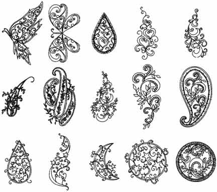 DigiBobbE Collection 3 Paisley Gems 15 digitized bobbin embroidery